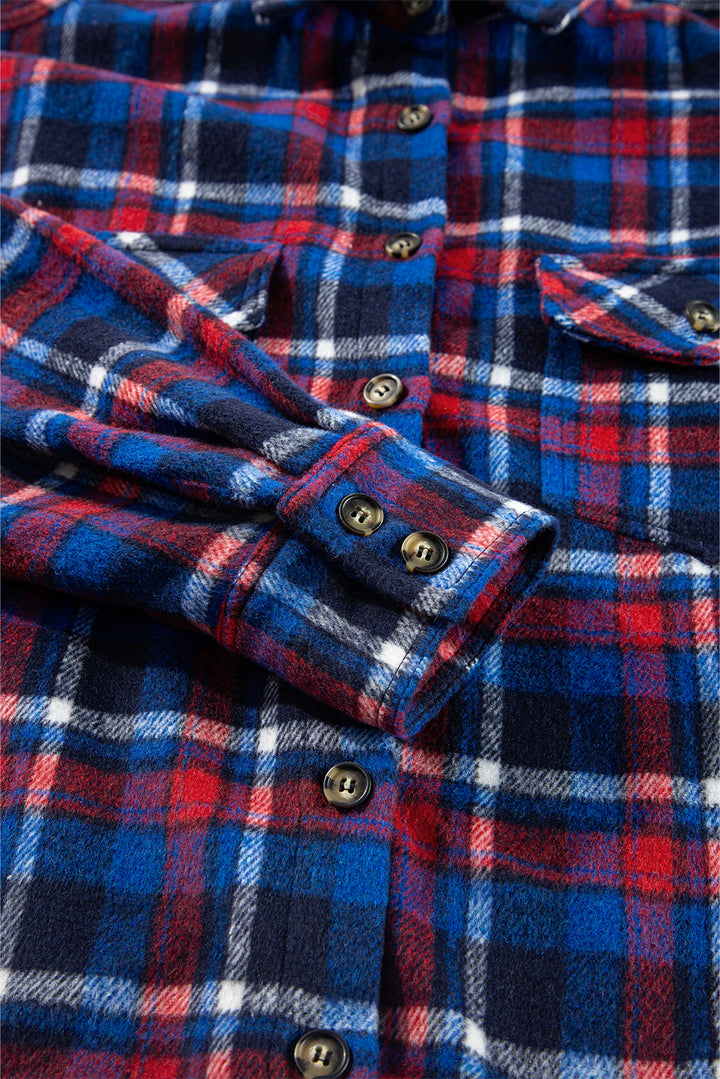 Navy Blue Plaid Flap Pocket Button Up Shacket