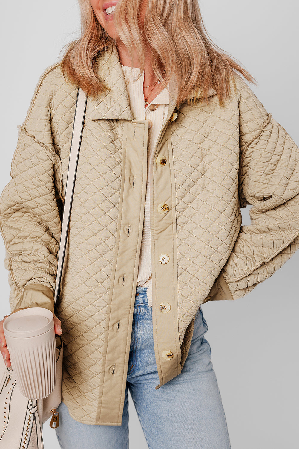 Jet Stream Solid Color Quilted Puffer Buttoned Shacket