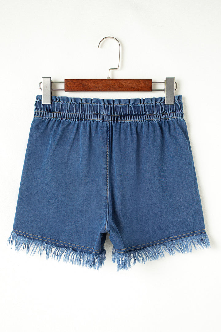 Ashleigh Blue Raw Hem Drawstring High Waist Denim Shorts with Pockets