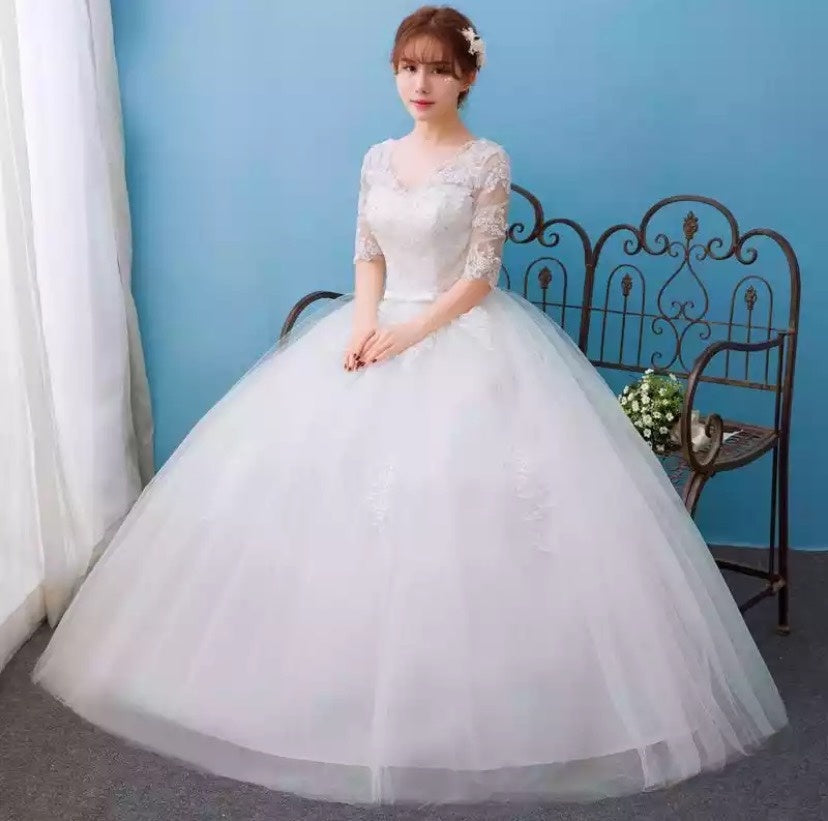 Half Sleeve Wedding Dresses Long Train Bridal Gown