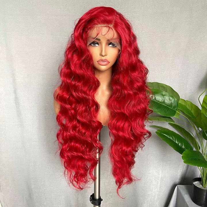 Red Long Curly Hair Big Wave Fluffy Lace Hair Cover