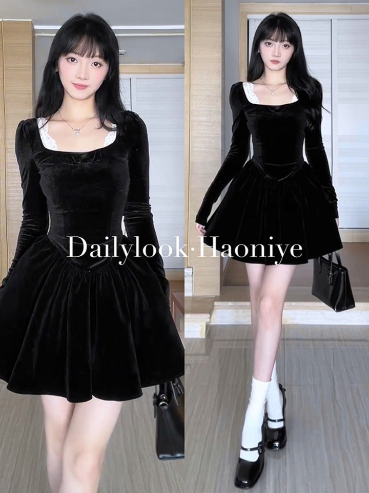 High-grade Puffy Velvet Dress Women