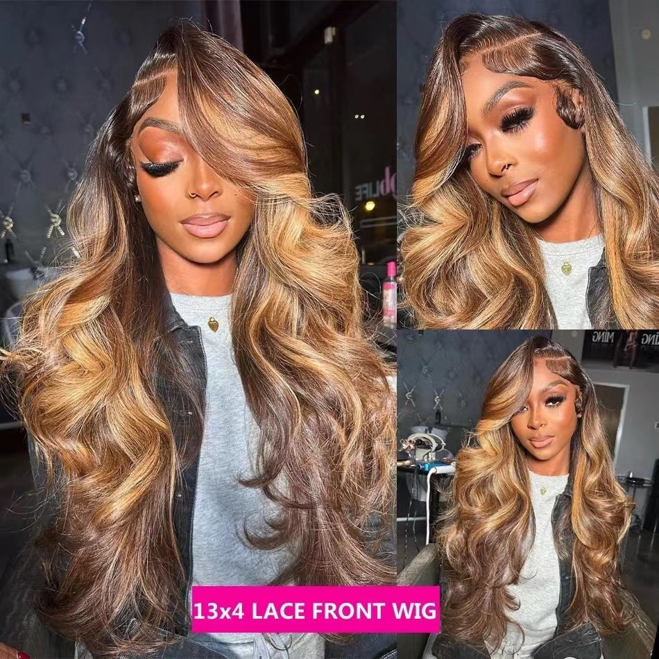 Front Lace Wig Long Roll Gradient Color Women's Big Wave Head Cover