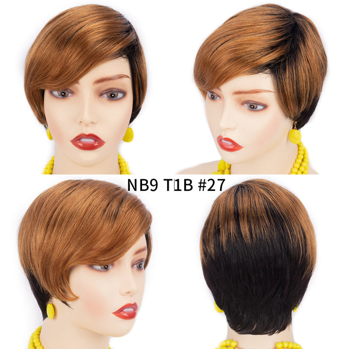 Golden Gradient Black Short Sraight Hair Hood