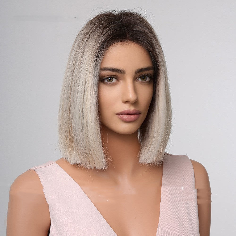 Hair Wig With Short Straight Grey Hair In The Middle