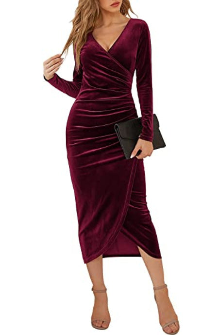 Long Skirt V-neck Wrap Hip Irregular Medium Length Dress