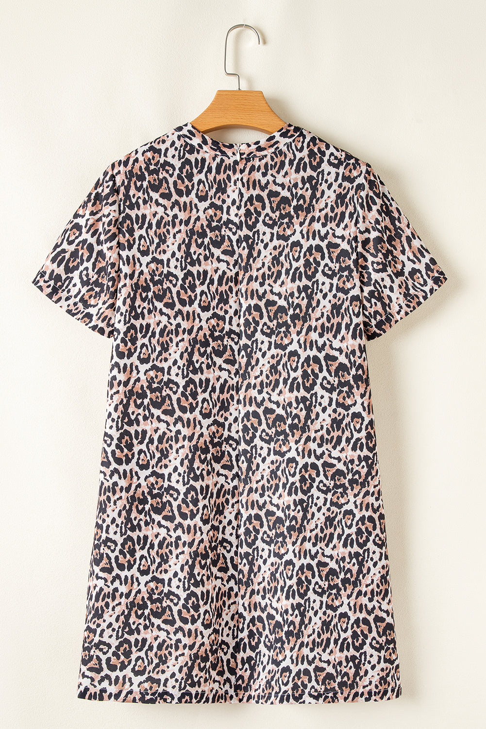 Brown Leopard Print Crew Neck Shift Short T Shirt Dress