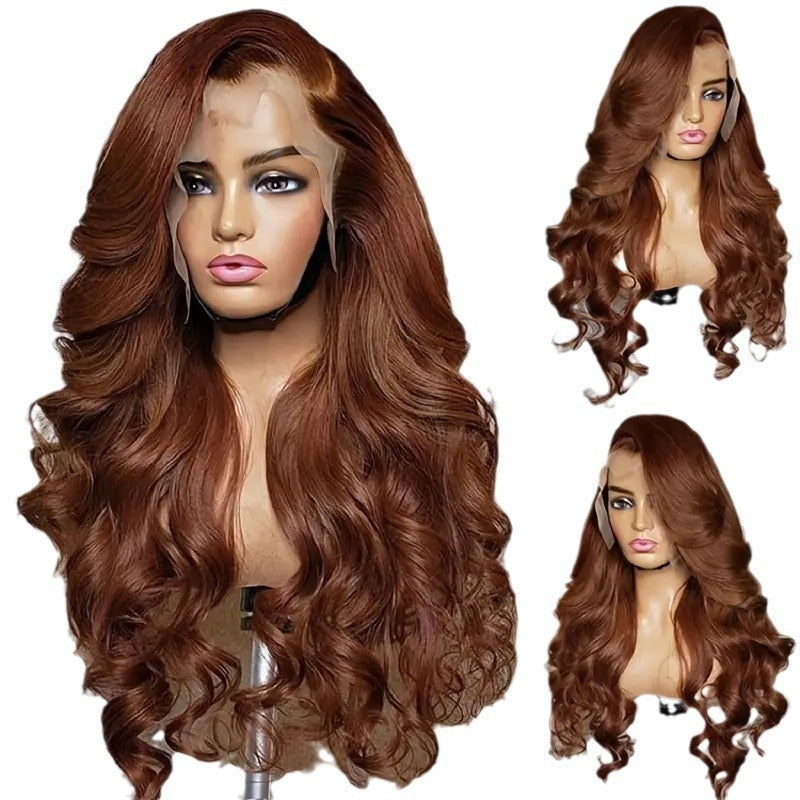 Lace Fashion Brown Wig Wave Long Curly Hair Wig Head Covering