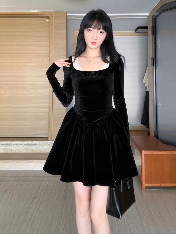 High-grade Puffy Velvet Dress Women