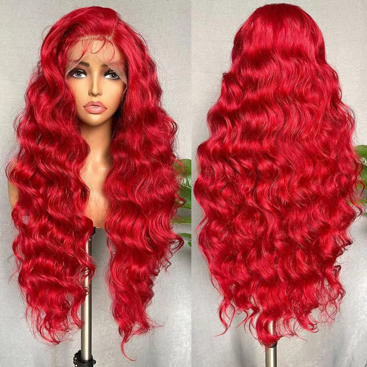 Red Long Curly Hair Big Wave Fluffy Lace Hair Cover