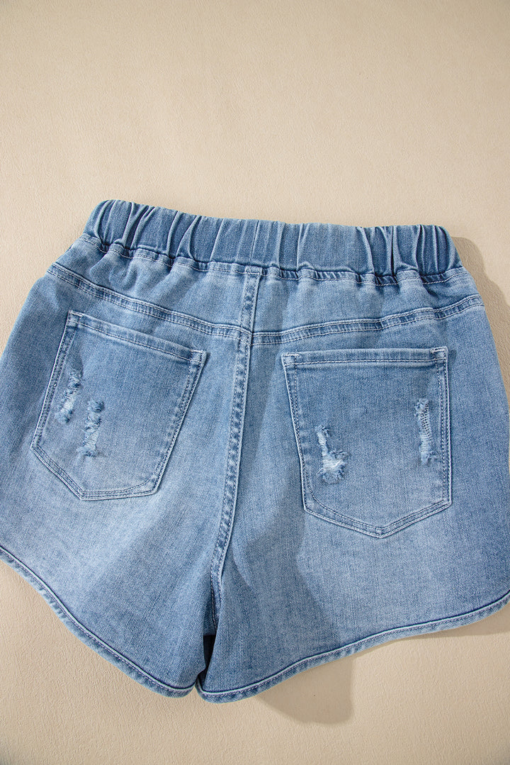 Myosotis Drawstring High Waist Distressed Denim Shorts