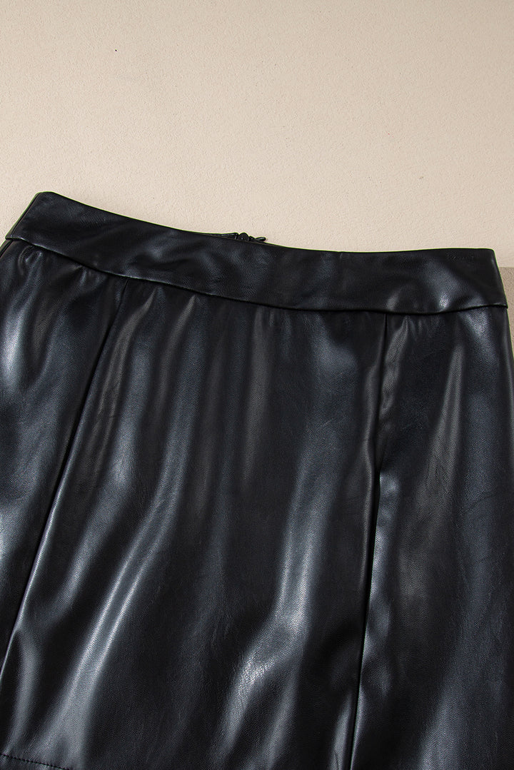 Black PU Leather Side Slits Slim Fit High Waist Mini Skirt