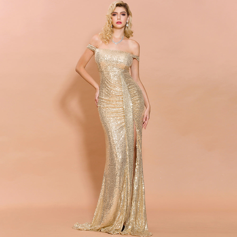 One-shoulder evening dress