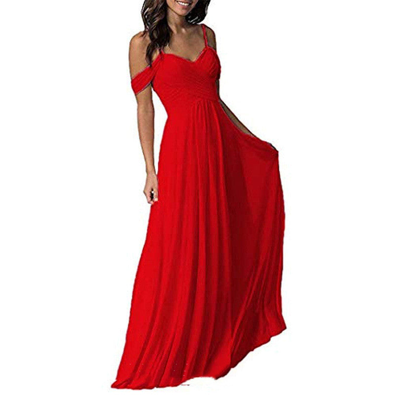 Women's Off Shoulder Chiffon A-line Pleated Bridesmaid Dress