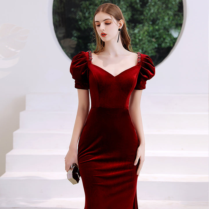 Wine Red Fishtail Evening Dress Woman