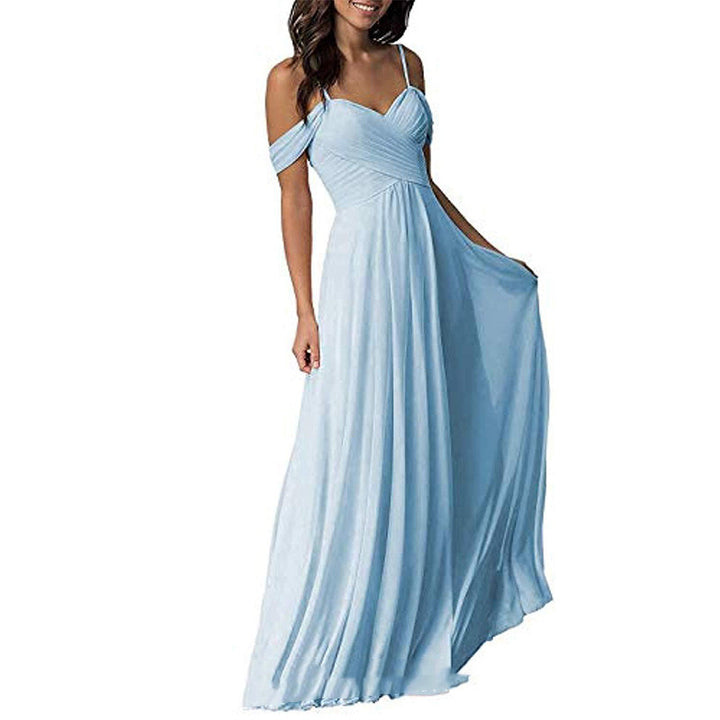 Women's Off Shoulder Chiffon A-line Pleated Bridesmaid Dress