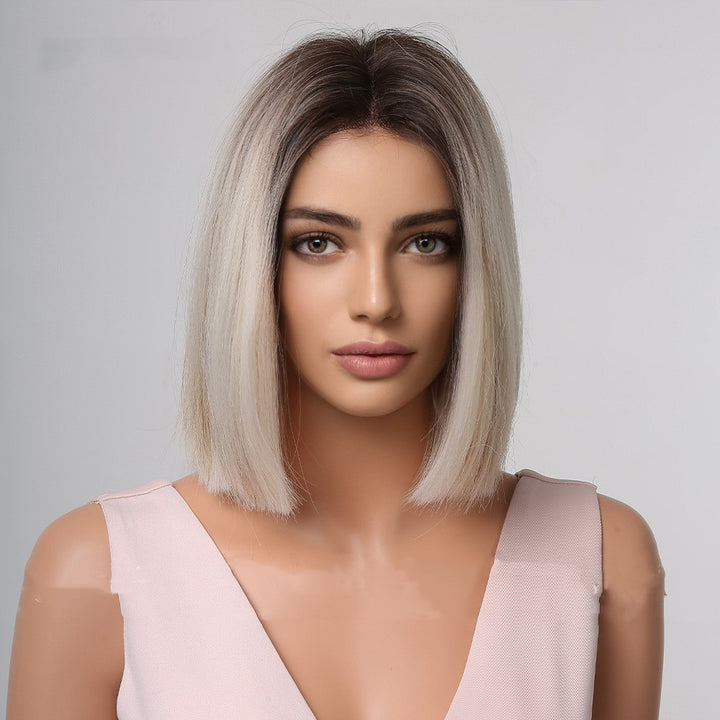 Hair Wig With Short Straight Grey Hair In The Middle