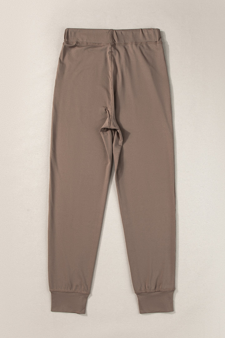 Dark Brown Drawstring Waist Pocketed Joggers