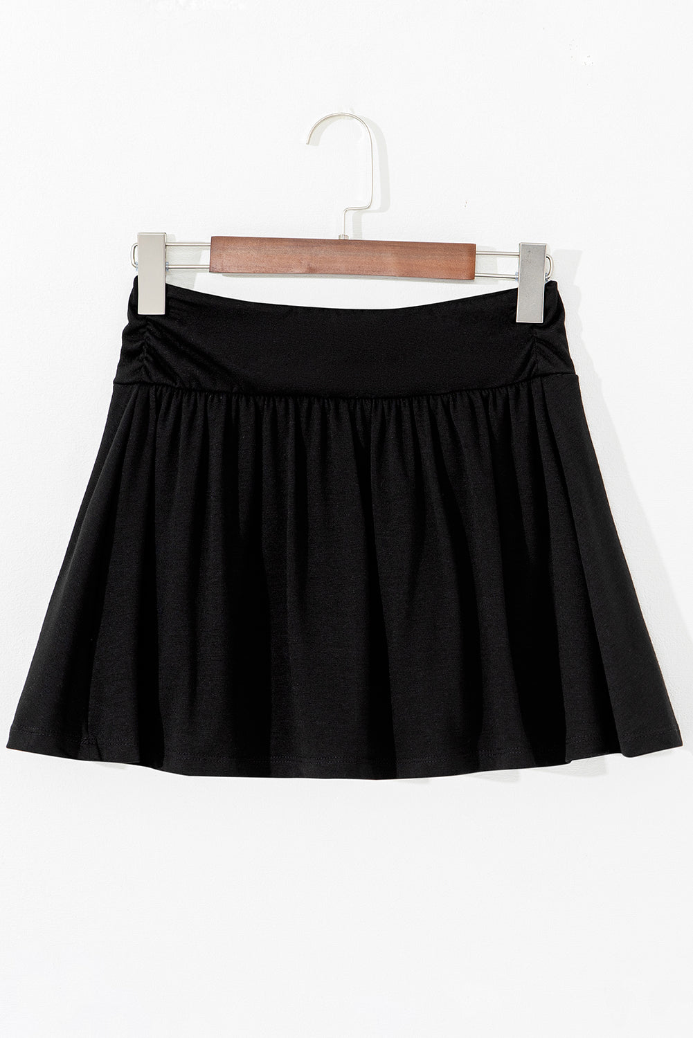 Black Wide Waistband Ruched Skort