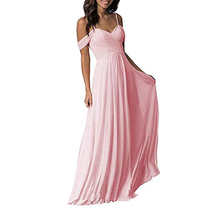 Women's Off Shoulder Chiffon A-line Pleated Bridesmaid Dress