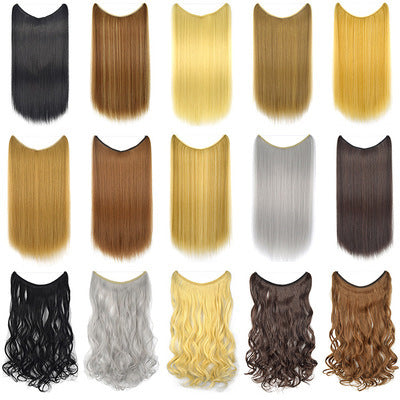 22 inches Invisible Wire No Clips in Hair Extensions Secret Fish Line Hairpieces Silky Straight Synthetic