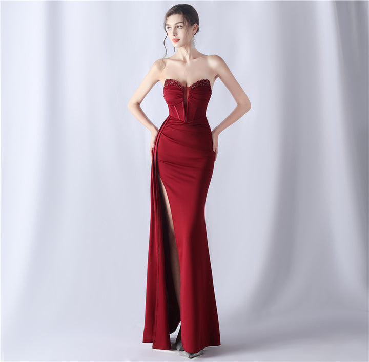 Shaping Fishbone Waist-tight Heavy Industry Beads High-end Evening Dress