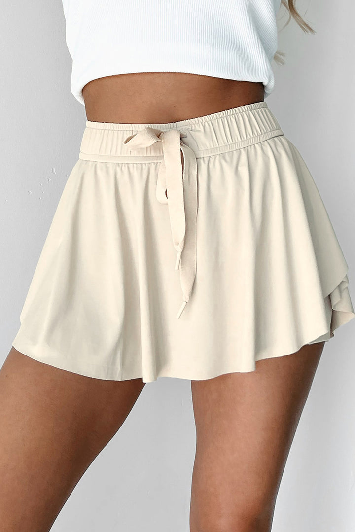 Beige Drawstring High Waist Lined Tennis Skorts