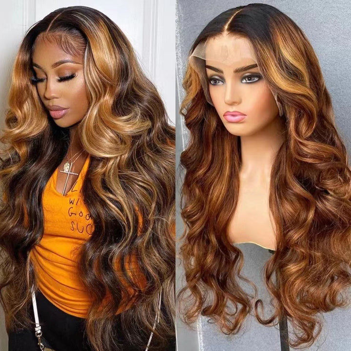 Front Lace Wig Long Roll Gradient Color Women's Big Wave Head Cover