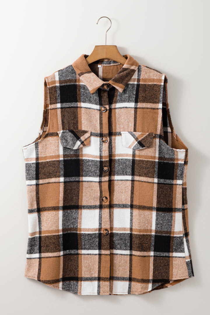 Straw Yellow Retro Plaid Button up Collared Vest