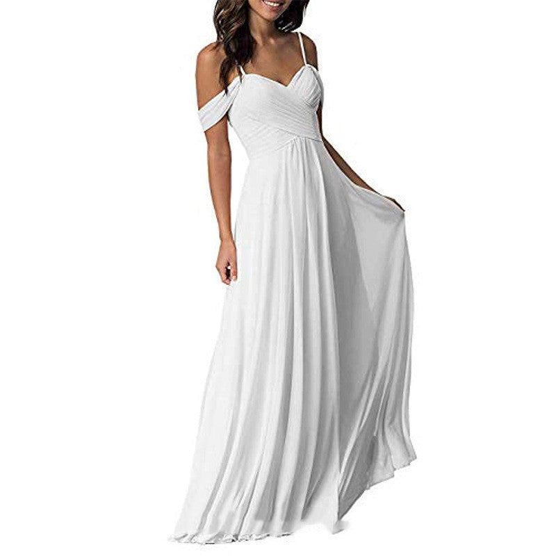 Women's Off Shoulder Chiffon A-line Pleated Bridesmaid Dress