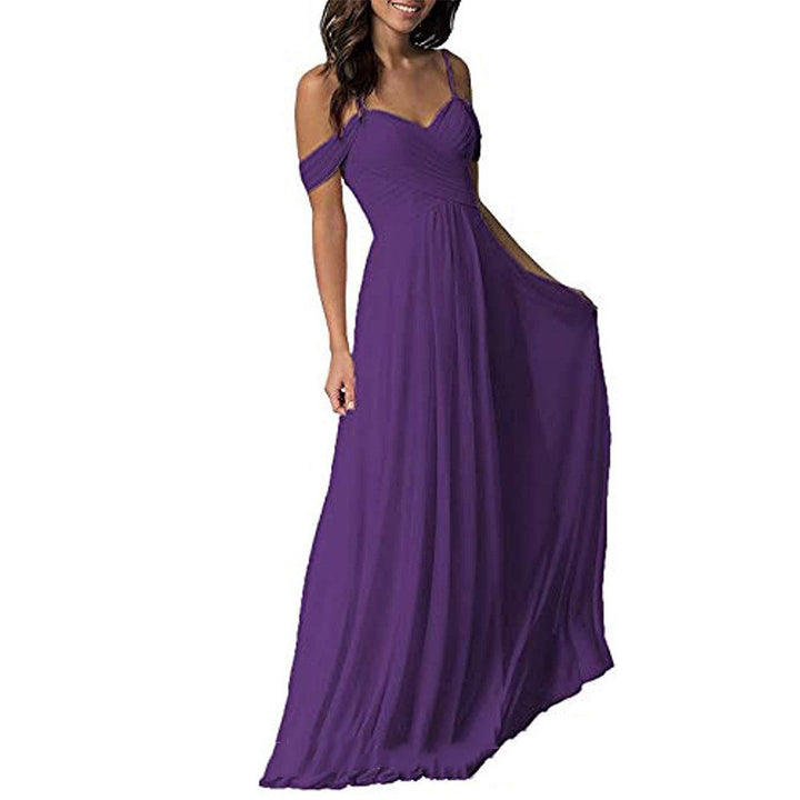 Women's Off Shoulder Chiffon A-line Pleated Bridesmaid Dress