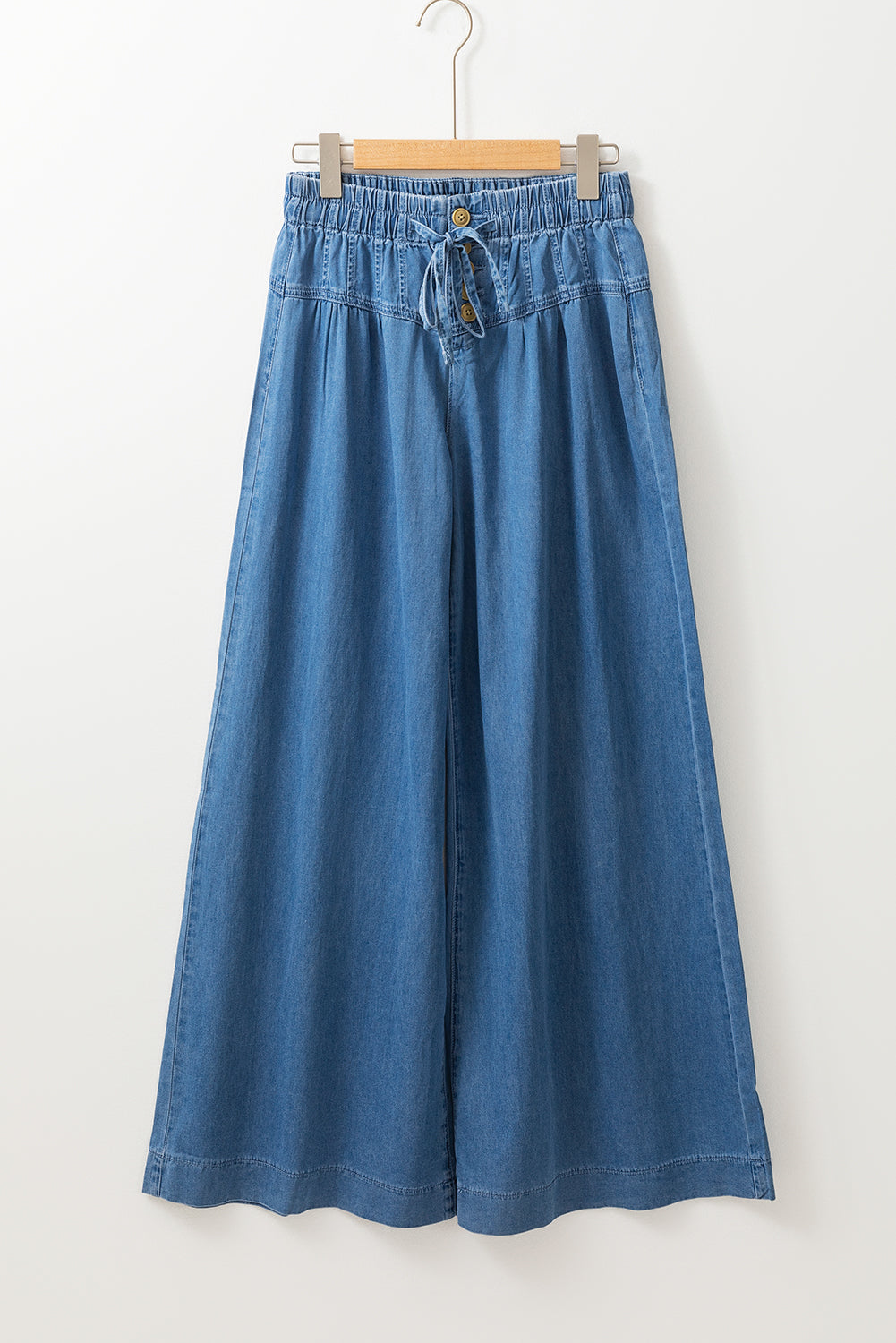 Dusk Blue Mineral Wash Button Fly Waist Wide Leg Jeans