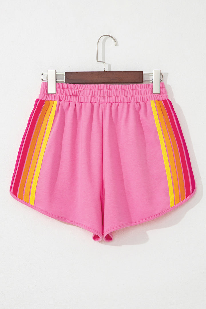 Bonbon Color Block Stripes Elastic High Waist Active Shorts