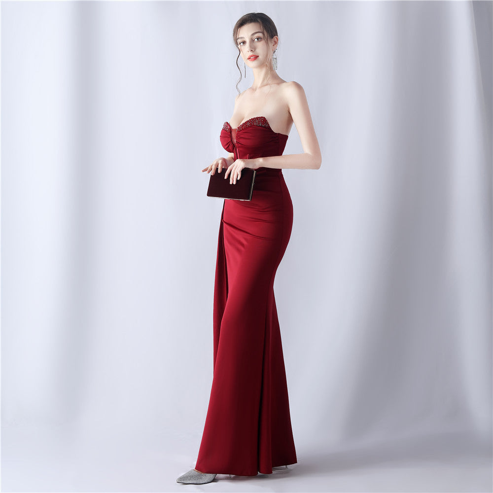 Shaping Fishbone Waist-tight Heavy Industry Beads High-end Evening Dress