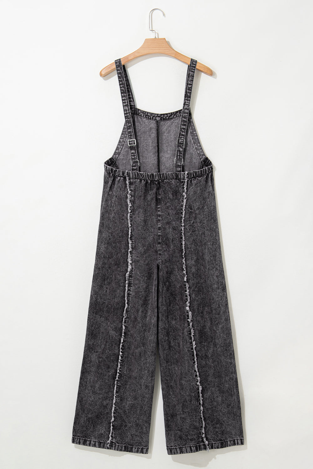 Dark Grey Light Wash Frayed Exposed Seam Wide Leg Denim Overall