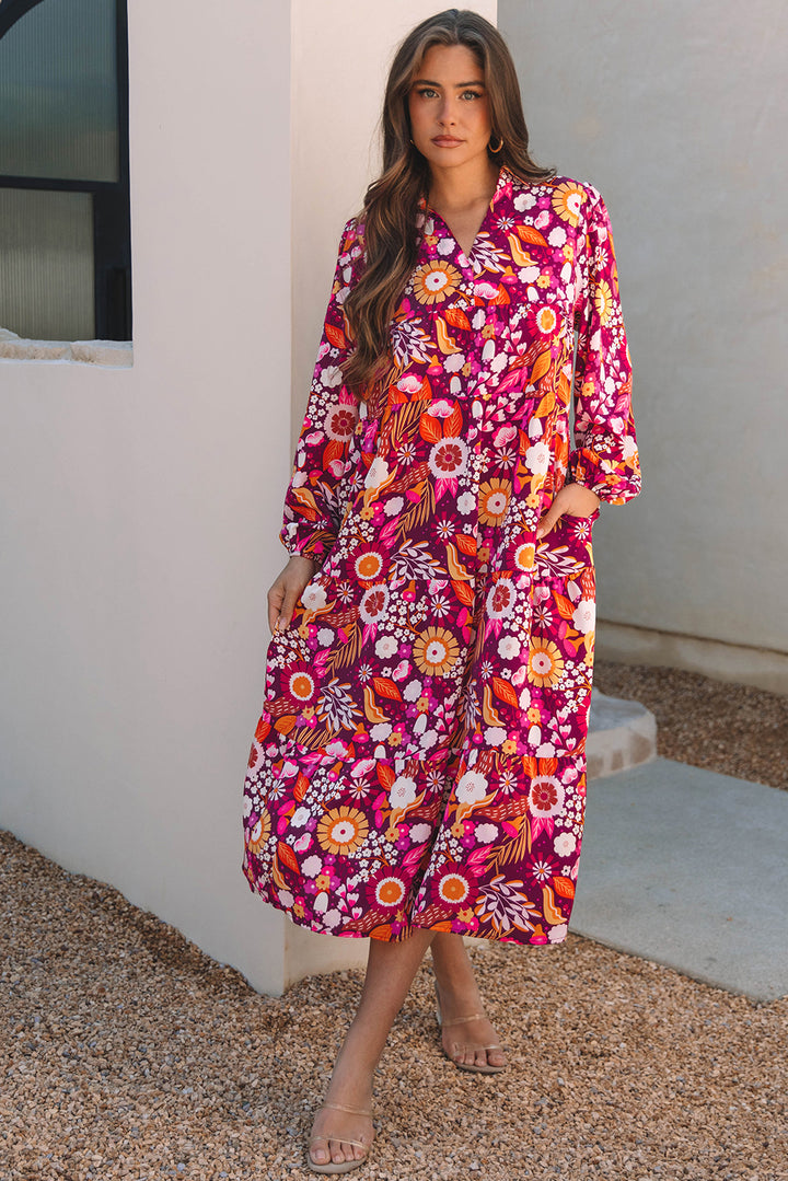 Purple Collared Tiered Flowy Long Dress