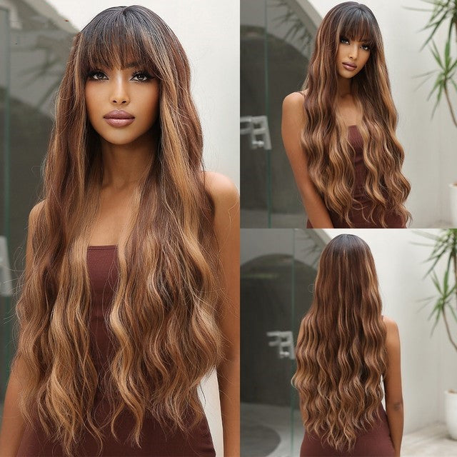 Long Brown Black Wavy Synthetic Wig