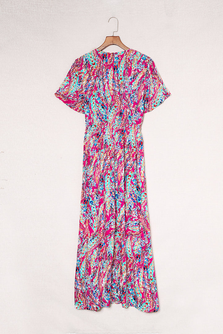 Wrap V Neck Floral Maxi Dress