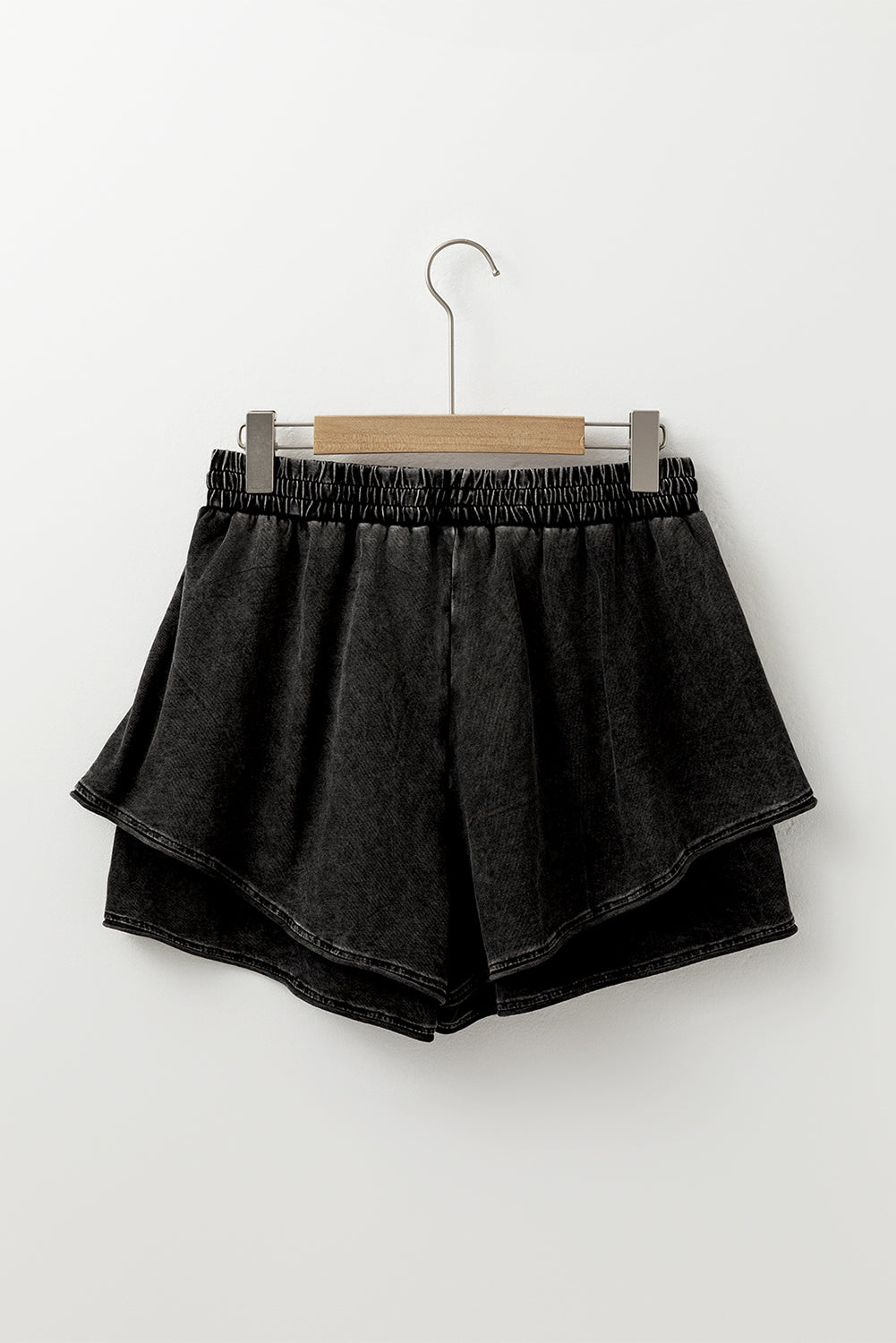 Black Mineral Wash French Terry High Waist Casual Shorts