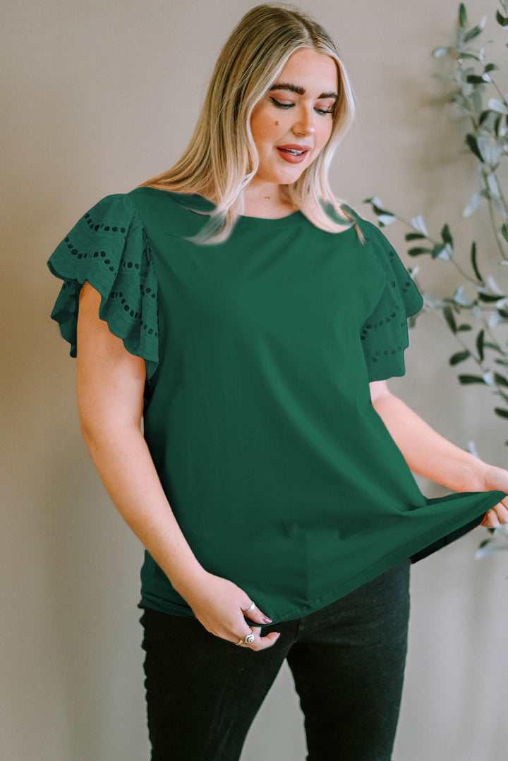 Green Plus Size Flutter Sleeve Top