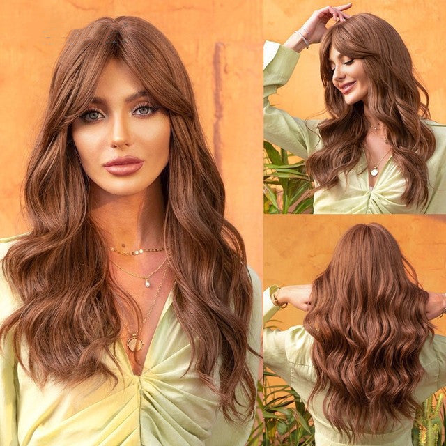 Long Brown Black Wavy Synthetic Wig