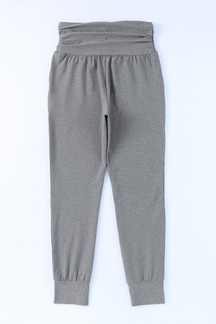 Gray High Waist Pleated Pocket Leggings