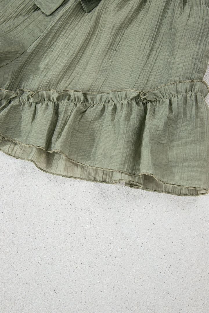 Laurel Green Textured Tie Waist Ruffle Hem Shorts