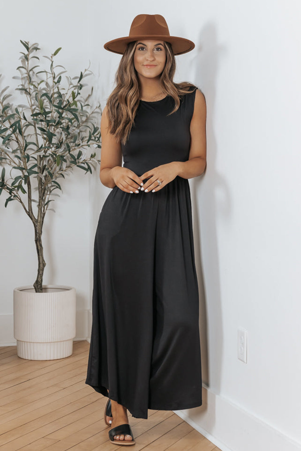 Black Open Back Wide Leg Jumpsuit