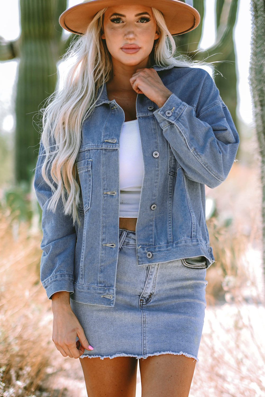 Wild Wind Washed Oversize Pocketed Denim Jacket