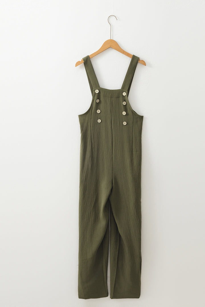 Jungle Green Solid Color Buttoned Straight Leg Overall