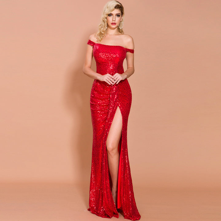 One-shoulder evening dress