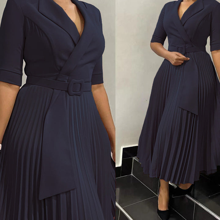 OL Fashion Tailored Collar Pleat And Waisted Plus Size Africa Dress