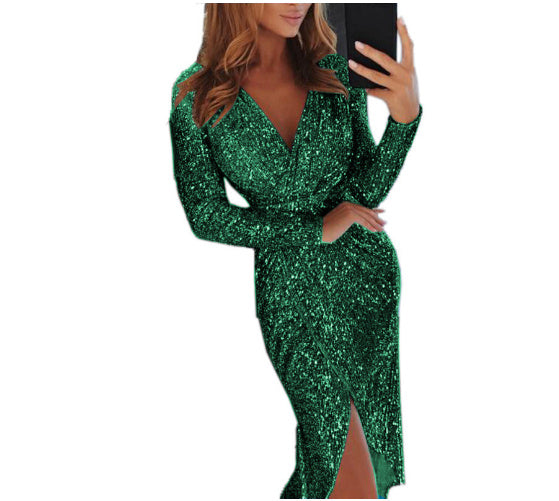 Women Clothes Bodycon Dresses New Ladies Bronzing Long-sleeved