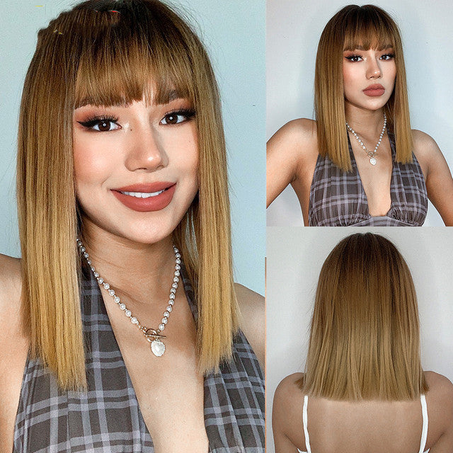 Gradient Blonde Highlights Trendy Bangs Hair